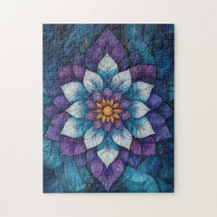 Whimsical Blue and Purple Mandala Doodle Jigsaw Puzzle
