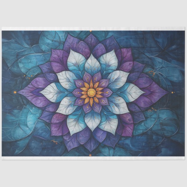 Whimsical Blue and Purple Mandala Doodle Tissue Paper (Front)