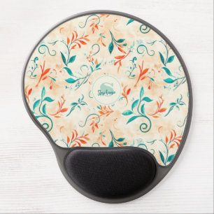 Whimsical Blue and Red Paisley Leaf Pattern (2) Gel Mouse Pad