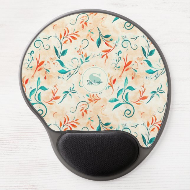 Whimsical Blue and Red Paisley Leaf Pattern (2) Gel Mouse Pad (Front)