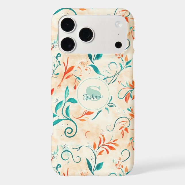 Whimsical Blue and Red Paisley Leaf Pattern (2) Iphone Case (Back)