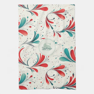 Whimsical Blue and Red Paisley Leaf Pattern (2) Kitchen Towel