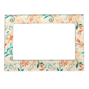 Whimsical Blue and Red Paisley Leaf Pattern (2) Magnetic Frame