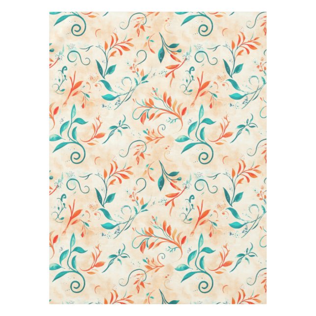 Whimsical Blue and Red Paisley Leaf Pattern (2) Tablecloth (Front)