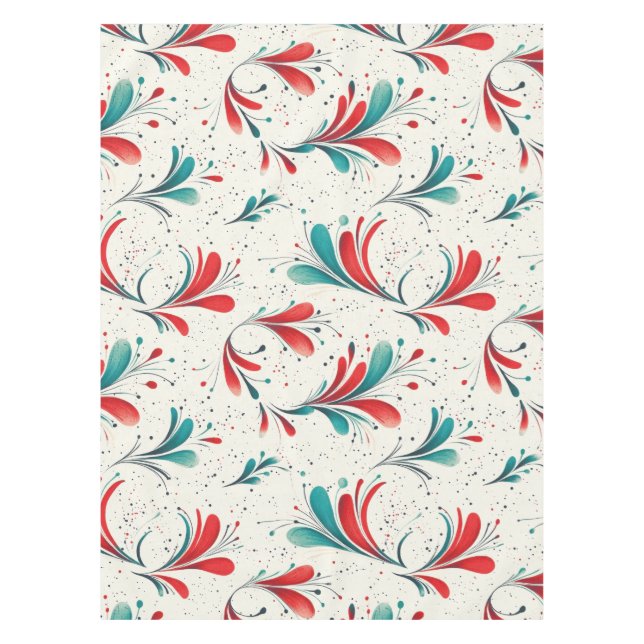 Whimsical Blue and Red Paisley Leaf Pattern (2) Tablecloth (Front)
