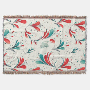 Whimsical Blue and Red Paisley Leaf Pattern (2) Throw Blanket