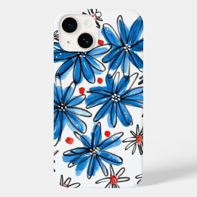 Whimsical Blue and White Flowers Case-Mate iPhone Case (Back)