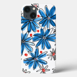 Whimsical Blue and White Flowers iPhone 13 Case