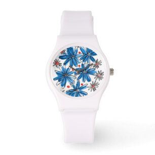 Whimsical Blue and White Flowers Watch