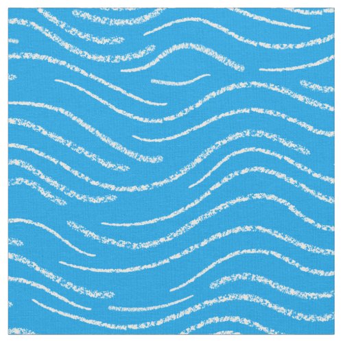 Whimsical Blue and White Wavy Striped Scribbles Fabric