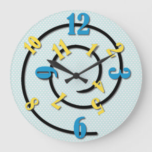 Whimsical Blue and Yellow Spiral Large Clock
