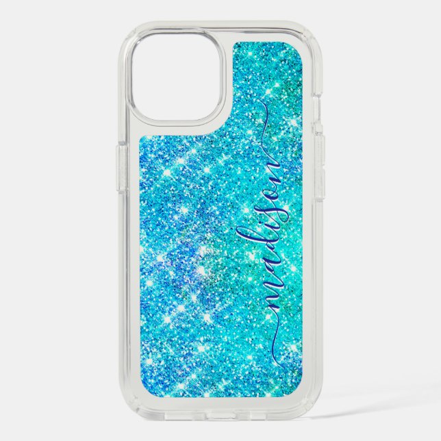Whimsical blue aqua faux Glitter monogram Case-Mat Speck iPhone Case (Front)