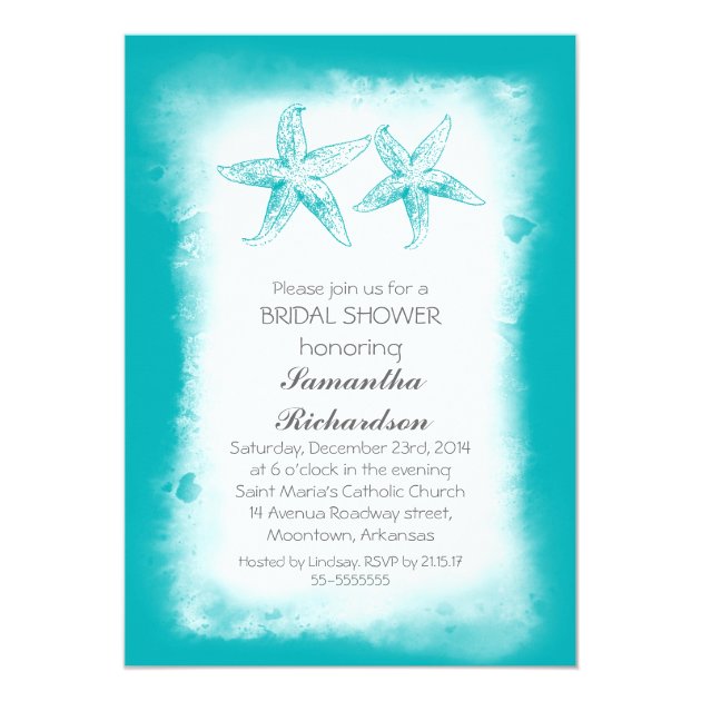 Whimsical Blue Beach Bridal Shower Invitations