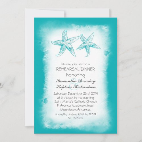 Whimsical blue beach rehearsal dinner invitations