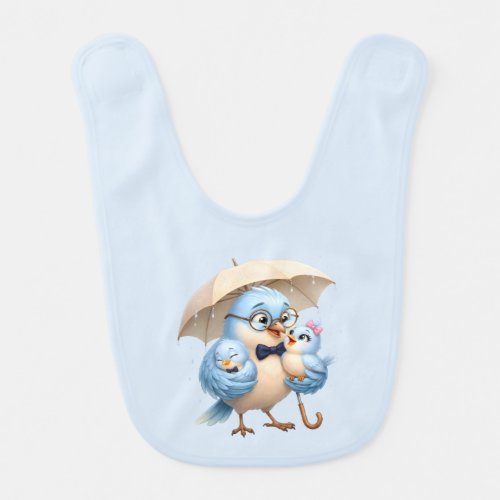 Whimsical Blue Bird Father Baby Bib
