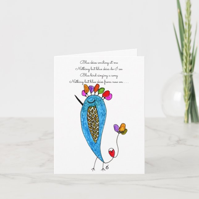 Whimsical Blue Bird Illustration Greeting Card (Front)