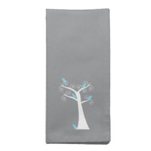 Whimsical Blue Birds Modern Gray Swirl Tree Napkin