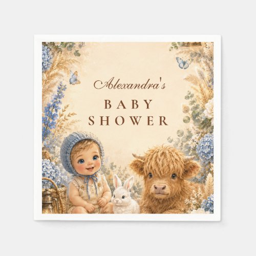 Whimsical Blue Boho Baby Shower Napkins