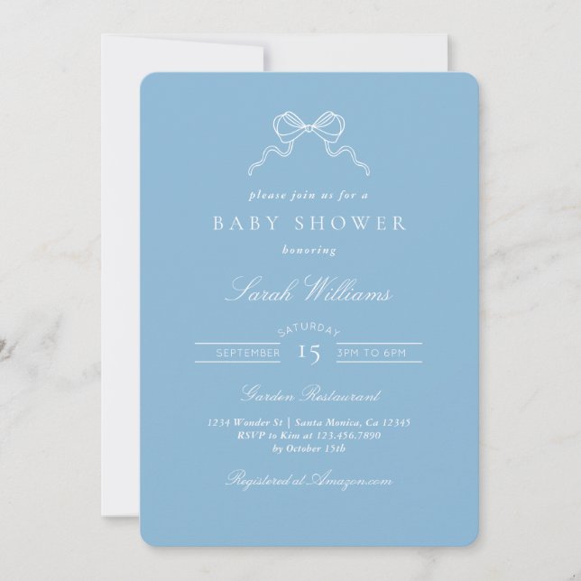 Whimsical Blue Bow Baby Shower Boy invitation (Front)