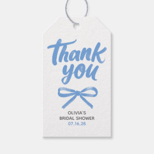 Whimsical Blue Bow Handwritten Bridal Thank You Gift Tags