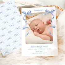 Whimsical Blue Bows Baby Birth Announcement