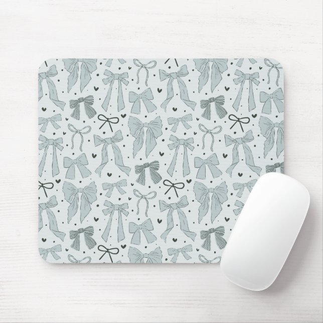 Whimsical Blue Bows Pattern Mouse Pad (With Mouse)