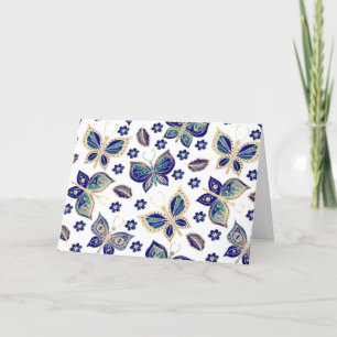 Whimsical Blue Butterfly Pattern Blank Note Card