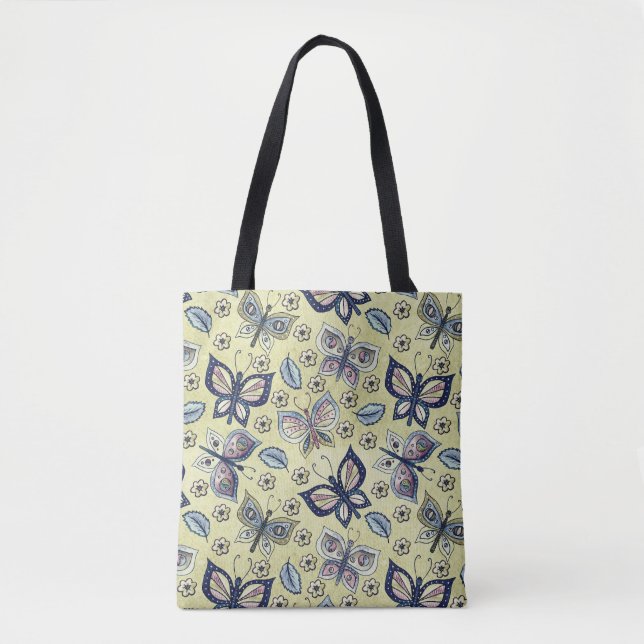 Whimsical Blue Butterfly Seamless Pattern  Tote Bag (Front)