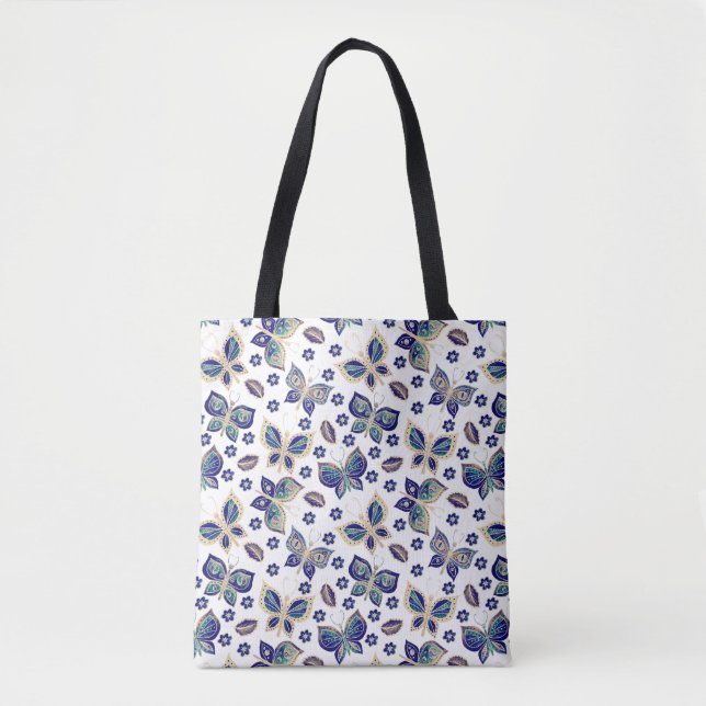 Whimsical Blue Butterfly Seamless Pattern  Tote Bag (Front)
