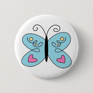 Whimsical Blue Butterfly with heart Wings Button