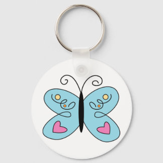 Whimsical Blue Butterfly with heart Wings Keychain