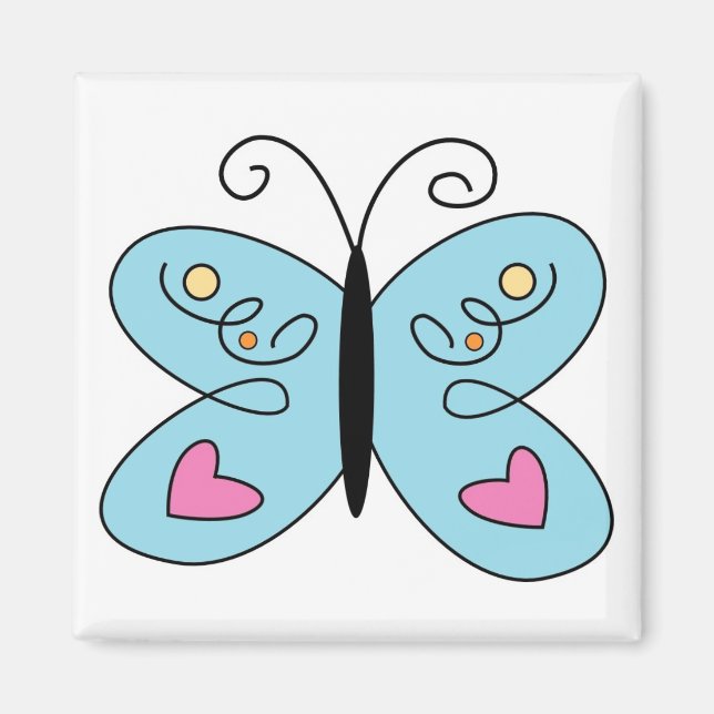 Whimsical Blue Butterfly with heart Wings Magnet (Front)