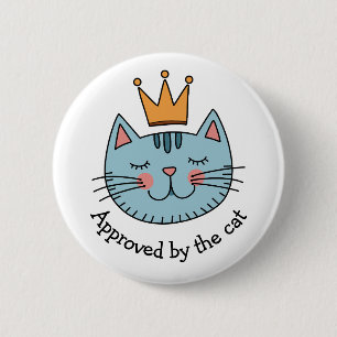 Whimsical Blue Cat With A Yellow Crown Custom Button