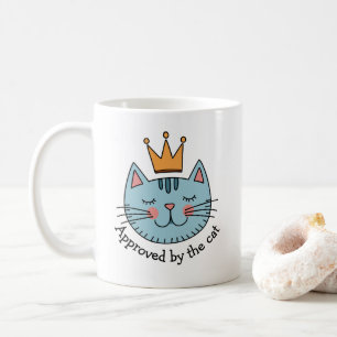 Whimsical Blue Cat With A Yellow Crown Custom Coffee Mug