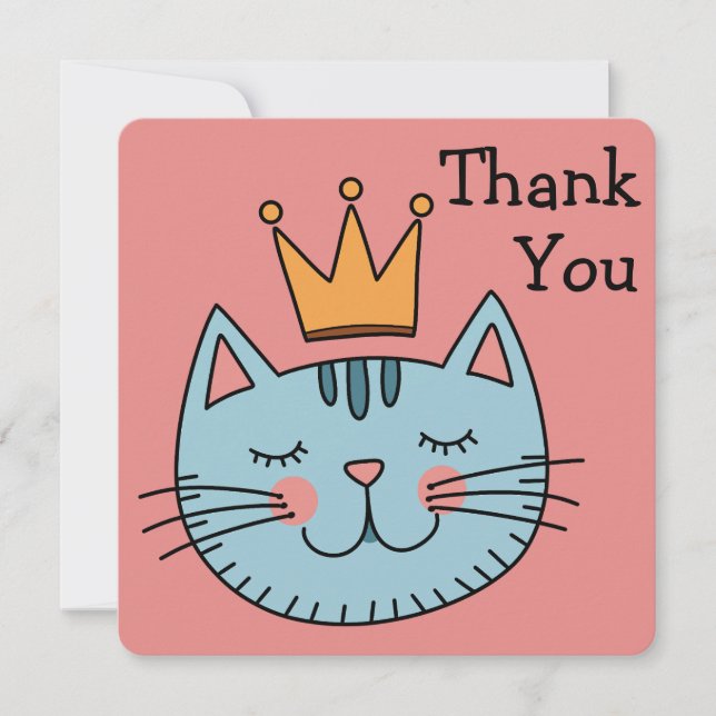 Whimsical Blue Cat With A Yellow Crown Thank You (Front)
