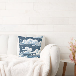 Whimsical Blue Celestial Baby Boy  Throw Pillow