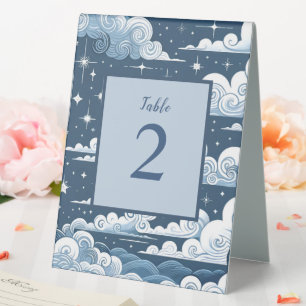 Whimsical Blue Celestial Baby Shower Table Number Tent