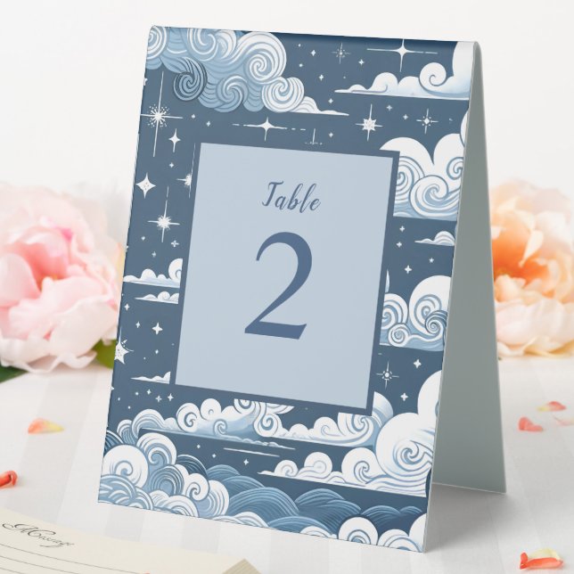Whimsical Blue Celestial Baby Shower Table Number Tent (In SItu (Wedding))