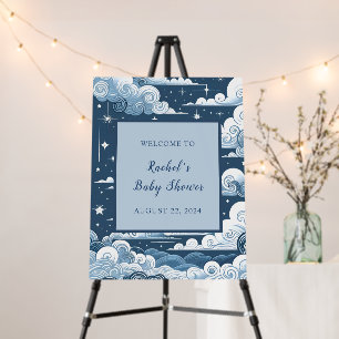 Whimsical Blue Celestial Baby Shower Welcome Sign