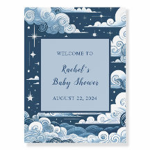 Whimsical Blue Celestial Baby Shower Welcome Sign