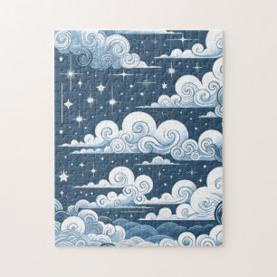 Whimsical Blue Celestial Baby Shower Welcome Sign Jigsaw Puzzle
