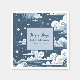 Whimsical Blue Celestial Custom Baby Shower Napkins