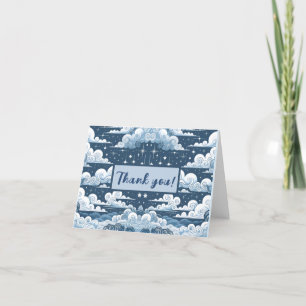 Whimsical Blue Celestial  Letterpress Thank You Card