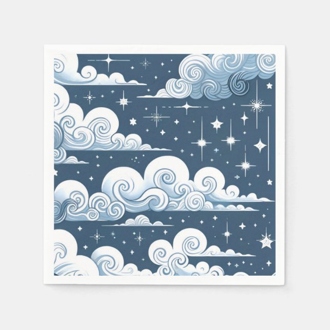Whimsical Blue Celestial  Napkins (Front)