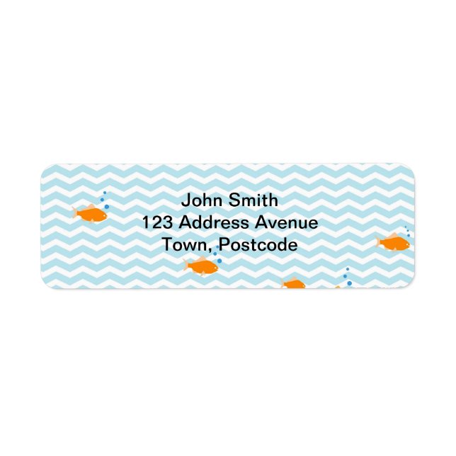 Whimsical Blue chevron with gold fish Label (Front)