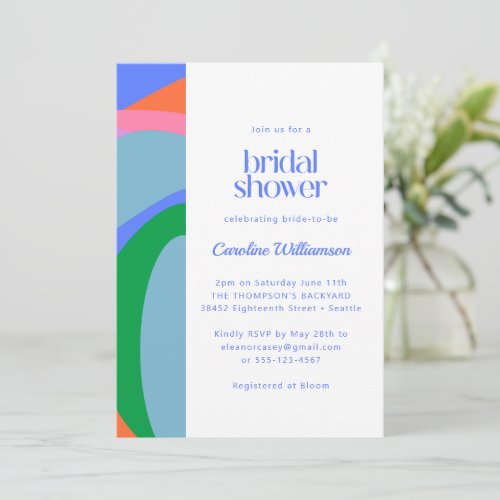 Whimsical Blue Colorful Abstract Art Bridal Shower Invitation
