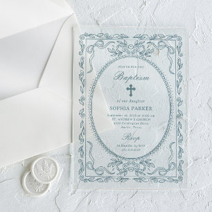 Whimsical Blue Coquette Frame Baptism Petite Acrylic Invitation
