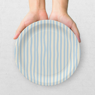 Whimsical Blue Cream Striped Ski Bachelorette Paper Plates