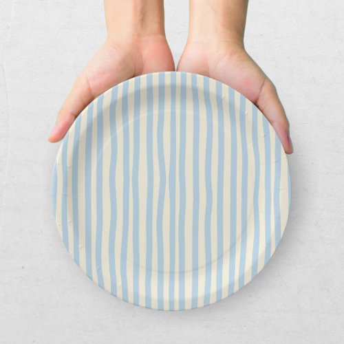 Whimsical Blue Cream Striped Ski Bachelorette Paper Plates