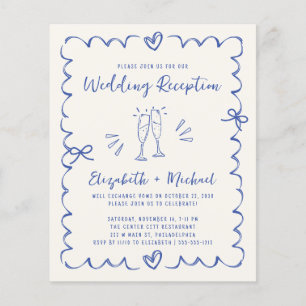 Whimsical Blue Cream Wedding Reception Invitation